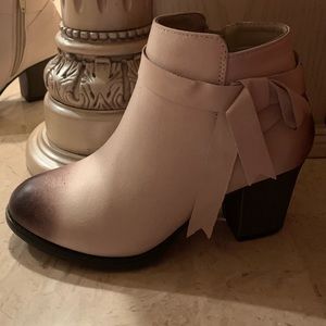 Beige Distressed Short Bootie with zipper side